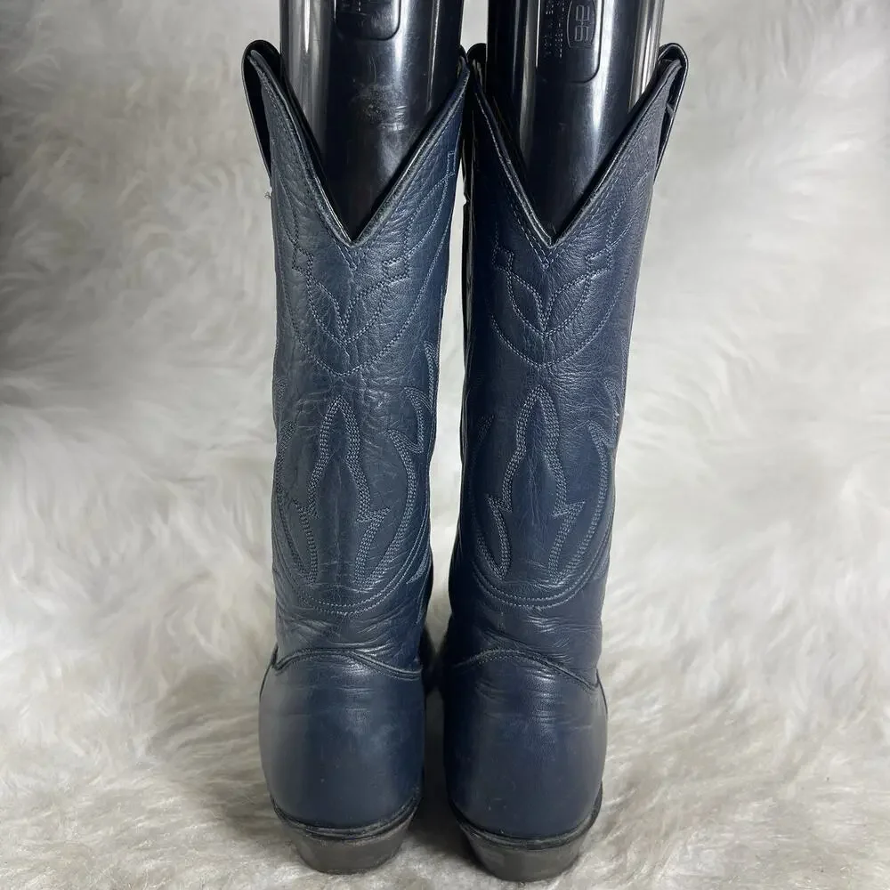 Nocona Women’s 7A Navy Blue Leather Western Cowboy Boots Made in USA
